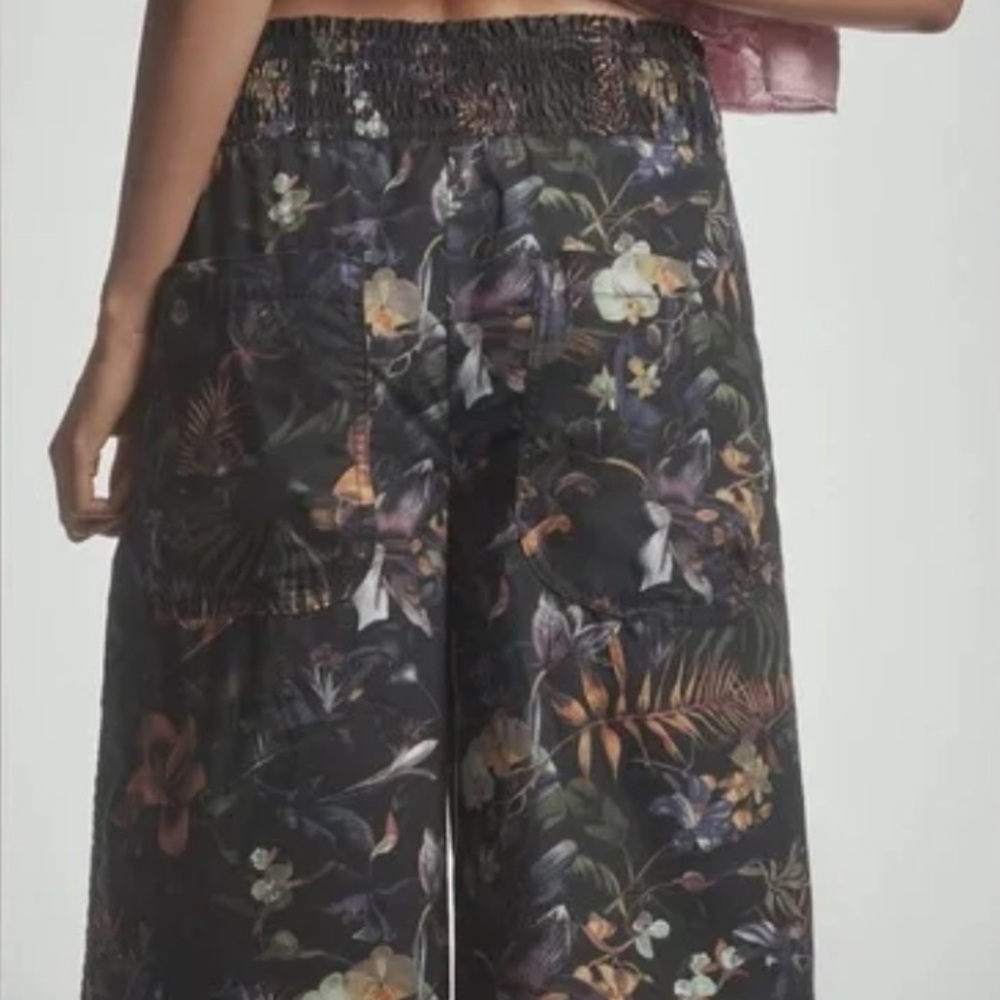 Anthropologie Ruched Poplin Gaucho Pants Size M Floral Pattern New - Picture 2 of 9